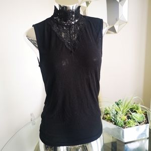 Vero Moda Black Lace Neck Semi Sheer Blouse
